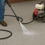 alt=“Canadian outdoor concrete coating being pressure washed in spring”