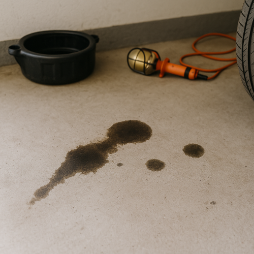 oil stain concrete alt="oil stain on a concrete floor"